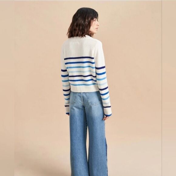 LA LIGNE Mini Marin Striped Sweater In Creamblue Multi XL - Picture 4 of 13